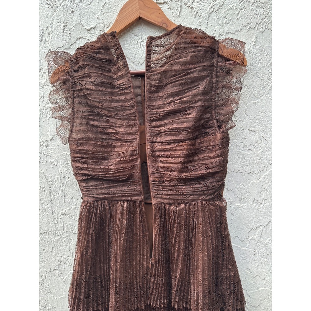 Self-Portrait Brown Lace‎ Tiered Midi Dress Ruched Ruffle Sleeveless US 4 - Picture 10 of 10